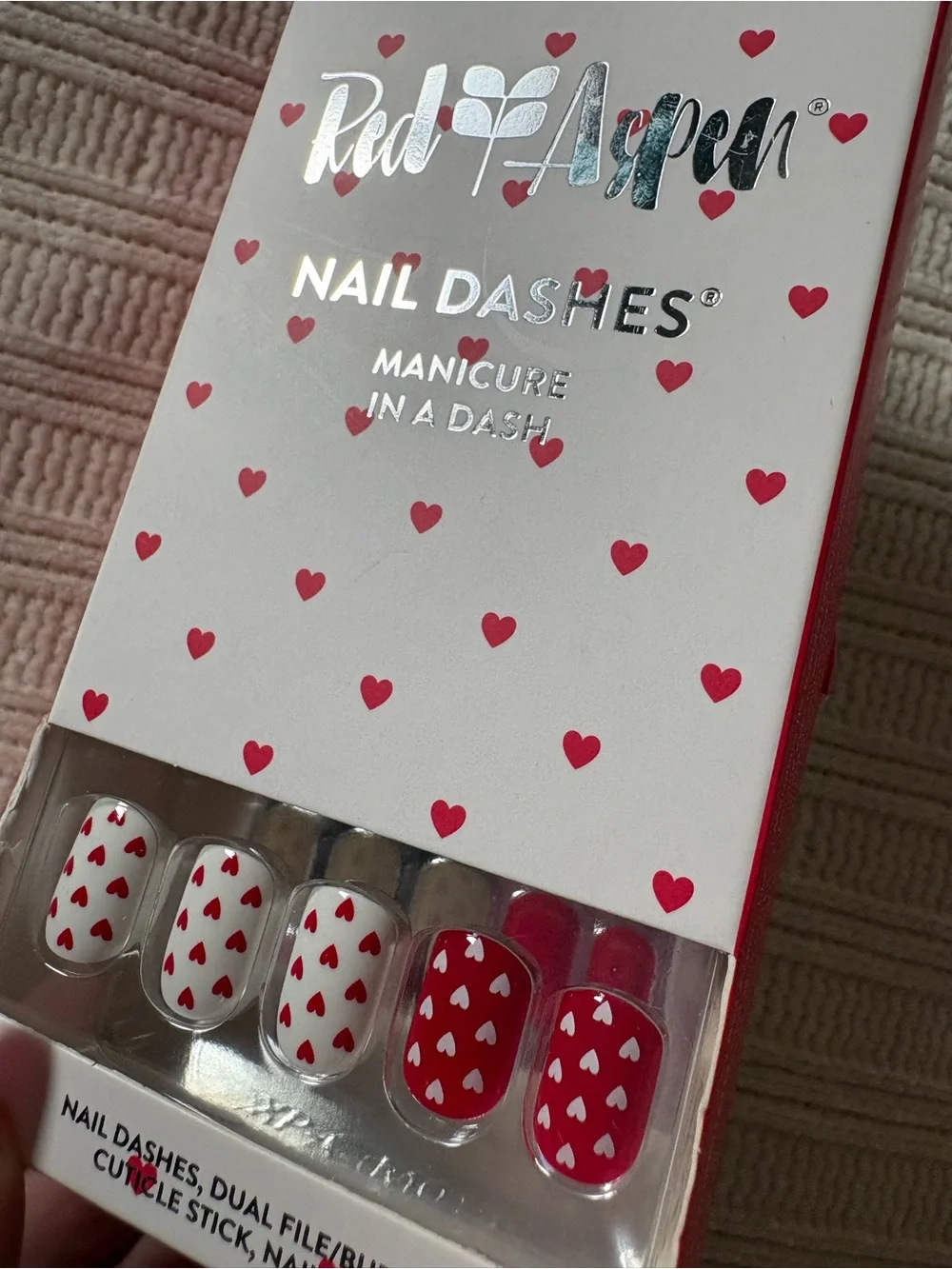 Red Aspen White & Red Heart Nail Dashes Heather Loved Red Hots